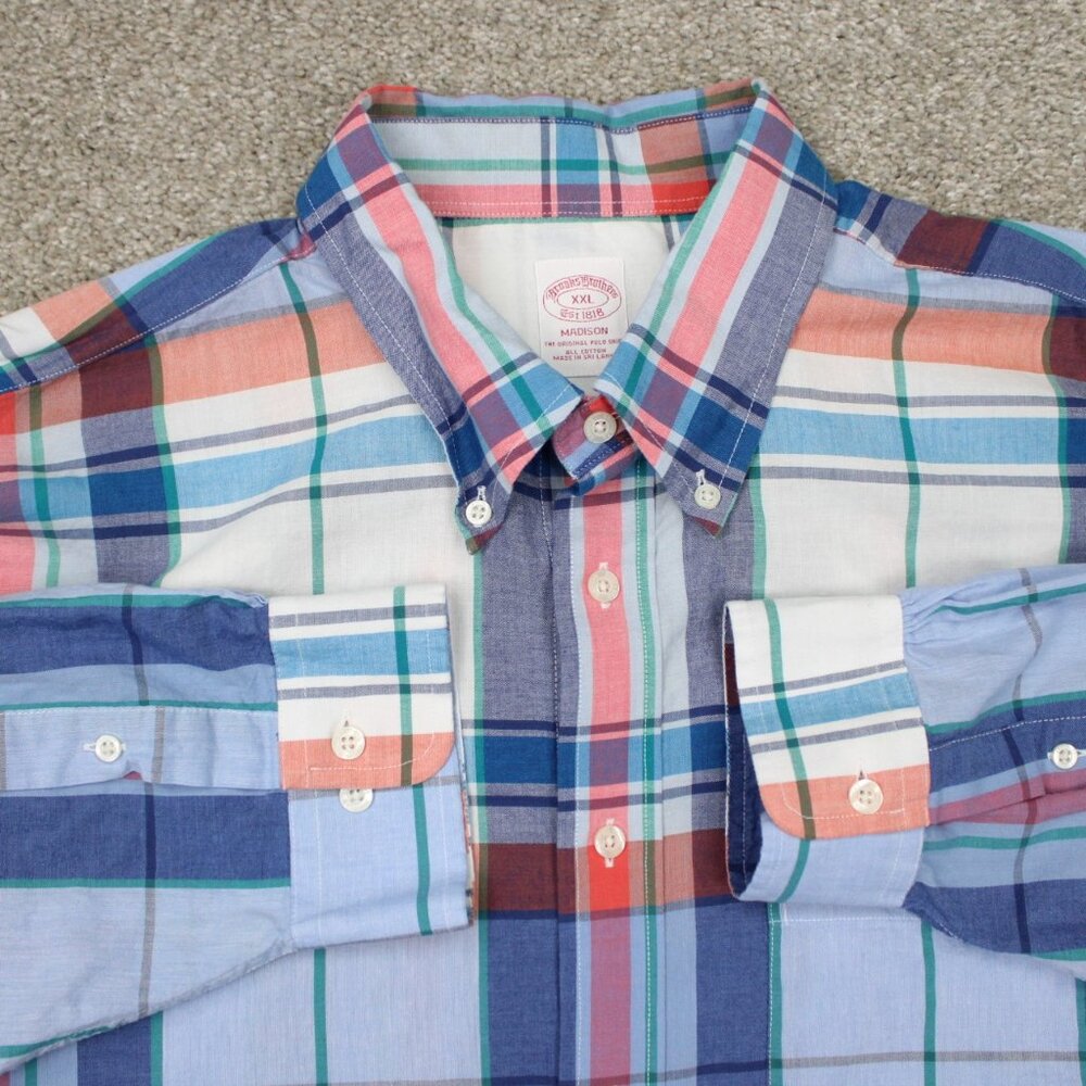 Brooks Brothers Madison Shirt Mens 2XL XXL Blue/Red/White Cotton L/S Button Down